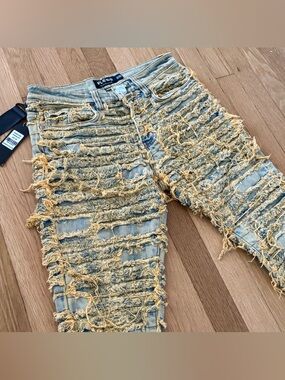 New Unisex Politics Jeans Co Deadstock Denim Distressed/Flare Sandblast y2K